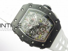 RM011 Carbon Case Chrono KVF 1:1 Best Edition Crystal Skeleton Yellow Dial on White Rubber Strap A7750 V2