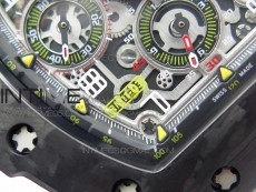 RM011 Carbon Case Chrono KVF 1:1 Best Edition Crystal Skeleton Yellow Dial on White Rubber Strap A7750 V2