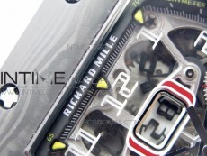 RM011 Carbon Case Chrono KVF 1:1 Best Edition Crystal Skeleton Yellow Dial on White Rubber Strap A7750 V2
