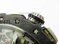 RM011 Carbon Case Chrono KVF 1:1 Best Edition Crystal Skeleton Yellow Dial on White Rubber Strap A7750 V2