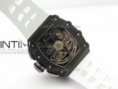 RM011 Carbon Case Chrono KVF 1:1 Best Edition Crystal Skeleton Yellow Dial on White Rubber Strap A7750 V2