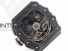 RM011 Carbon Case Chrono KVF 1:1 Best Edition Crystal Skeleton Yellow Dial on White Rubber Strap A7750 V2