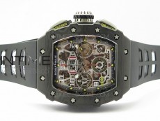 RM011 Carbon Case Chrono KVF 1:1 Best Edition Crystal Skeleton Yellow Dial on Black Rubber Strap A7750 V2