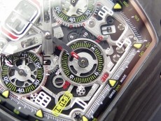 RM011 Carbon Case Chrono KVF 1:1 Best Edition Crystal Skeleton Yellow Dial on Black Rubber Strap A7750 V2