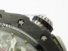 RM011 Carbon Case Chrono KVF 1:1 Best Edition Crystal Skeleton Yellow Dial on Black Rubber Strap A7750 V2
