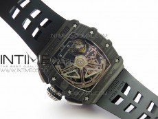 RM011 Carbon Case Chrono KVF 1:1 Best Edition Crystal Skeleton Yellow Dial on Black Rubber Strap A7750 V2