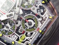 RM011 Carbon Case Chrono KVF 1:1 Best Edition Crystal Skeleton Yellow Dial on Red Rubber Strap A7750 V2