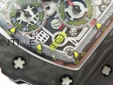 RM011 Carbon Case Chrono KVF 1:1 Best Edition Crystal Skeleton Yellow Dial on Red Rubber Strap A7750 V2