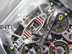RM011 Carbon Case Chrono KVF 1:1 Best Edition Crystal Skeleton Yellow Dial on Red Rubber Strap A7750 V2
