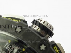 RM011 Carbon Case Chrono KVF 1:1 Best Edition Crystal Skeleton Yellow Dial on Red Rubber Strap A7750 V2
