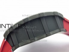 RM011 Carbon Case Chrono KVF 1:1 Best Edition Crystal Skeleton Yellow Dial on Red Rubber Strap A7750 V2