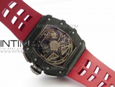 RM011 Carbon Case Chrono KVF 1:1 Best Edition Crystal Skeleton Yellow Dial on Red Rubber Strap A7750 V2