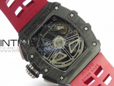 RM011 Carbon Case Chrono KVF 1:1 Best Edition Crystal Skeleton Yellow Dial on Red Rubber Strap A7750 V2