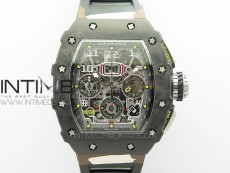 RM011 Carbon Case Chrono KVF 1:1 Best Edition Crystal Skeleton Yellow Dial on Camo Rubber Strap A7750 V2