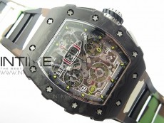 RM011 Carbon Case Chrono KVF 1:1 Best Edition Crystal Skeleton Yellow Dial on Camo Rubber Strap A7750 V2
