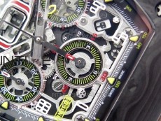 RM011 Carbon Case Chrono KVF 1:1 Best Edition Crystal Skeleton Yellow Dial on Camo Rubber Strap A7750 V2