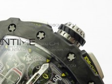 RM011 Carbon Case Chrono KVF 1:1 Best Edition Crystal Skeleton Yellow Dial on Camo Rubber Strap A7750 V2