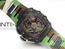 RM011 Carbon Case Chrono KVF 1:1 Best Edition Crystal Skeleton Yellow Dial on Camo Rubber Strap A7750 V2