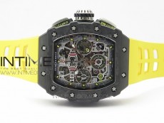 RM011 Carbon Case Chrono KVF 1:1 Best Edition Crystal Skeleton Yellow Dial on Yellow Rubber Strap A7750 V2