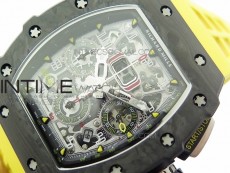 RM011 Carbon Case Chrono KVF 1:1 Best Edition Crystal Skeleton Yellow Dial on Yellow Rubber Strap A7750 V2