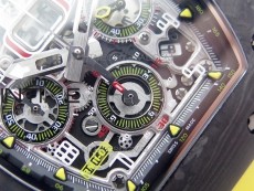RM011 Carbon Case Chrono KVF 1:1 Best Edition Crystal Skeleton Yellow Dial on Yellow Rubber Strap A7750 V2