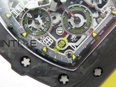 RM011 Carbon Case Chrono KVF 1:1 Best Edition Crystal Skeleton Yellow Dial on Yellow Rubber Strap A7750 V2