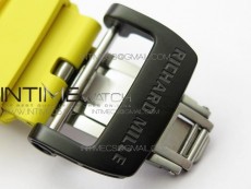 RM011 Carbon Case Chrono KVF 1:1 Best Edition Crystal Skeleton Yellow Dial on Yellow Rubber Strap A7750 V2