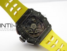 RM011 Carbon Case Chrono KVF 1:1 Best Edition Crystal Skeleton Yellow Dial on Yellow Rubber Strap A7750 V2