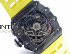 RM011 Carbon Case Chrono KVF 1:1 Best Edition Crystal Skeleton Yellow Dial on Yellow Rubber Strap A7750 V2