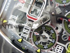 RM011 Carbon Case Chrono KVF 1:1 Best Edition Crystal Skeleton Yellow Dial on Orange Rubber Strap A7750 V2