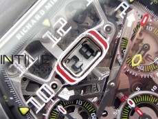 RM011 Carbon Case Chrono KVF 1:1 Best Edition Crystal Skeleton Yellow Dial on Orange Rubber Strap A7750 V2