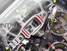 RM011 Carbon Case Chrono KVF 1:1 Best Edition Crystal Skeleton Yellow Dial on Orange Rubber Strap A7750 V2