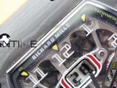 RM011 Carbon Case Chrono KVF 1:1 Best Edition Crystal Skeleton Yellow Dial on Orange Rubber Strap A7750 V2