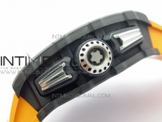 RM011 Carbon Case Chrono KVF 1:1 Best Edition Crystal Skeleton Yellow Dial on Orange Rubber Strap A7750 V2