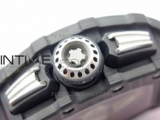 RM011 Carbon Case Chrono KVF 1:1 Best Edition Crystal Skeleton Yellow Dial on Orange Rubber Strap A7750 V2