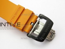 RM011 Carbon Case Chrono KVF 1:1 Best Edition Crystal Skeleton Yellow Dial on Orange Rubber Strap A7750 V2