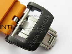 RM011 Carbon Case Chrono KVF 1:1 Best Edition Crystal Skeleton Yellow Dial on Orange Rubber Strap A7750 V2