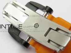 RM011 Carbon Case Chrono KVF 1:1 Best Edition Crystal Skeleton Yellow Dial on Orange Rubber Strap A7750 V2