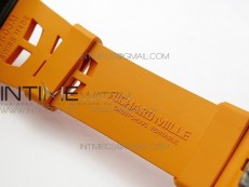 RM011 Carbon Case Chrono KVF 1:1 Best Edition Crystal Skeleton Yellow Dial on Orange Rubber Strap A7750 V2