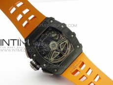 RM011 Carbon Case Chrono KVF 1:1 Best Edition Crystal Skeleton Yellow Dial on Orange Rubber Strap A7750 V2