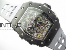 RM011 Carbon Case Chrono KVF 1:1 Best Edition Crystal Skeleton Yellow Dial on Gray Rubber Strap A7750 V2