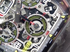 RM011 Carbon Case Chrono KVF 1:1 Best Edition Crystal Skeleton Yellow Dial on Gray Rubber Strap A7750 V2