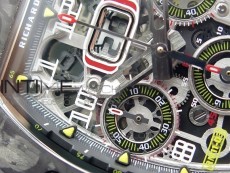 RM011 Carbon Case Chrono KVF 1:1 Best Edition Crystal Skeleton Yellow Dial on Gray Rubber Strap A7750 V2