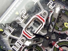 RM011 Carbon Case Chrono KVF 1:1 Best Edition Crystal Skeleton Yellow Dial on Gray Rubber Strap A7750 V2