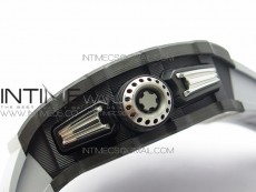 RM011 Carbon Case Chrono KVF 1:1 Best Edition Crystal Skeleton Yellow Dial on Gray Rubber Strap A7750 V2
