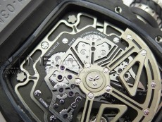 RM011 Carbon Case Chrono KVF 1:1 Best Edition Crystal Skeleton Yellow Dial on Gray Rubber Strap A7750 V2