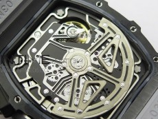 RM011 Carbon Case Chrono KVF 1:1 Best Edition Crystal Skeleton Yellow Dial on Gray Rubber Strap A7750 V2