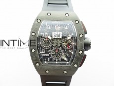 RM011 Carbon Case Carbon Bezel Chronograph KVF 1:1 Best Edition Skeleton Dial on Black Rubber Strap A7750