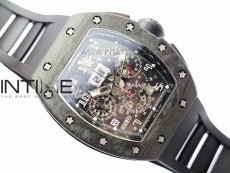RM011 Carbon Case Carbon Bezel Chronograph KVF 1:1 Best Edition Skeleton Dial on Black Rubber Strap A7750
