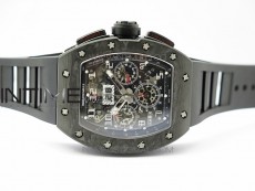 RM011 Carbon Case Carbon Bezel Chronograph KVF 1:1 Best Edition Skeleton Dial on Black Rubber Strap A7750
